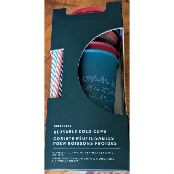 Starbucks Christmas Holiday Cold Cups 5-pack 24 oz. + Lids + Straws NEW - Picture 4 of 7